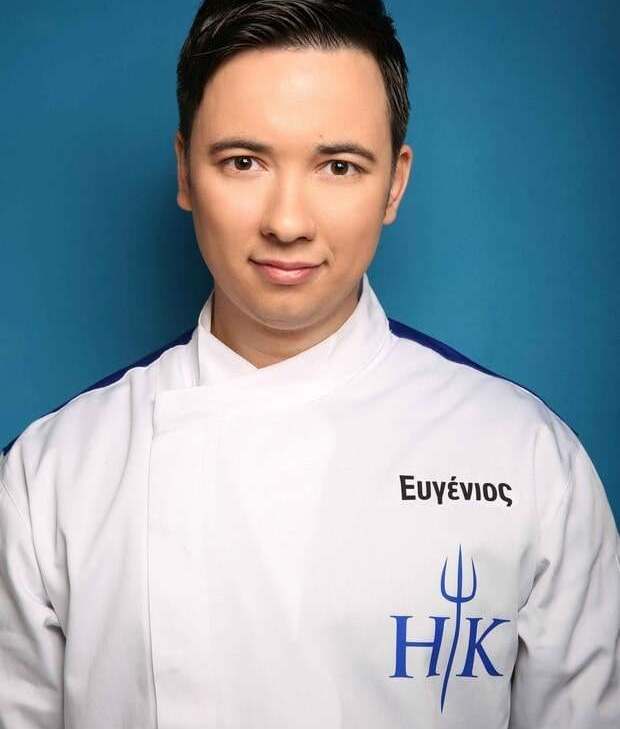 Portrait of Eugene Charalampous in a Hell’s Kitchen Greece chef jacket