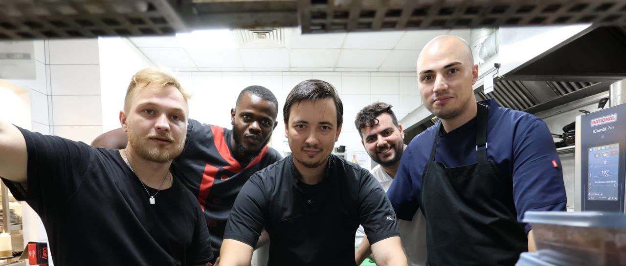 Eugene Charalampous with members of his kitchen team at the pass